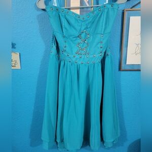 Charlotte Russe Strapless Teal Dress with Studs